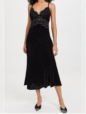 Farm Rio Richelieu Black Velvet Midi Dress size L